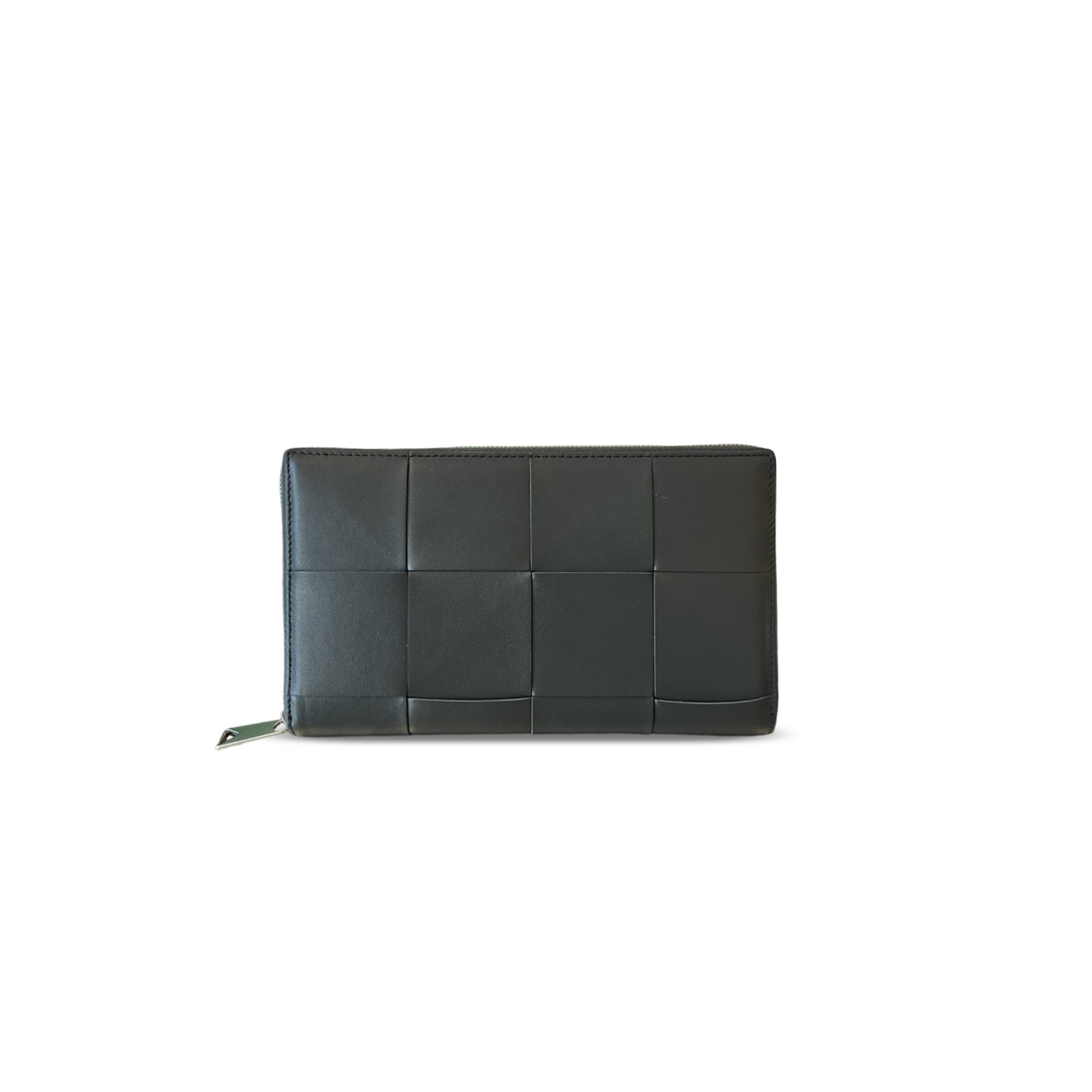 BOTTEGA VENETA CASSETTE ZIP AROUND WALLET DARK MOSS 814649 (19*11.4*2cm)